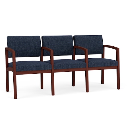 Lenox Wood 3 Seat Tandem Seating Wood Frame, Mahogany, RF Blueberry Upholstery